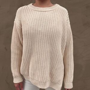 Closed Cream Cotton Knit asymmetrical sweater button side crewneck size medium